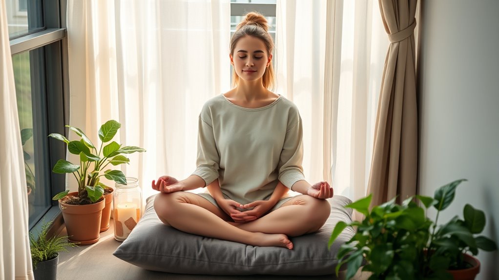 mindful breathing calms racing thoughts